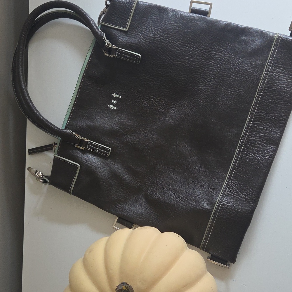 Viavegan Brown And AQUA Leather Tote Bag